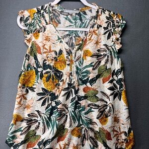 Daniel Rainn Green and Yellow‎ Ruffled Cap Sleeve Blouse